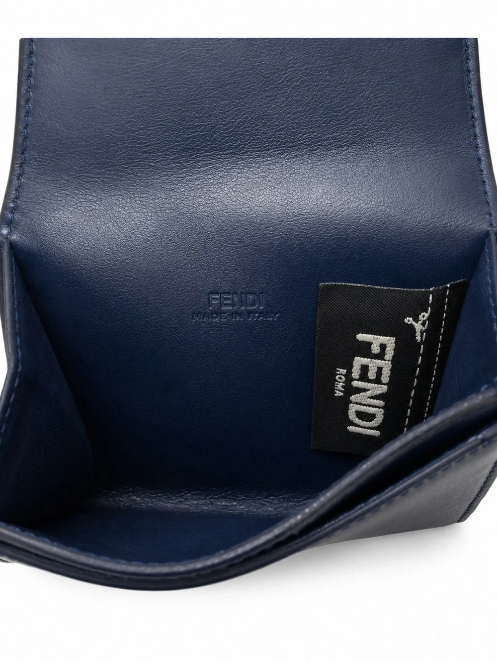 Authentic Fendi Kan I Compact Wallet Navy Blue Leather | Box & COA - Picture 4 of 5